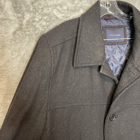 Tommy Hilfiger Men Wool Bland Quilted Lining Car Coat Jacket 2XL Black Overcoat - Picture 3 of 13